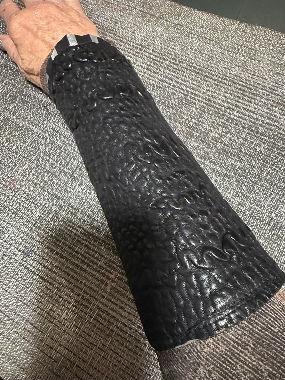Black Textured Leather Button Cuff